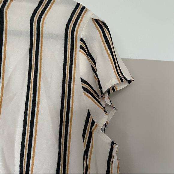 Romwe Women’s Short Sleeve Mock Neck Blouse - Cream Yellow Navy Stripes, Size XL - Picture 4 of 6